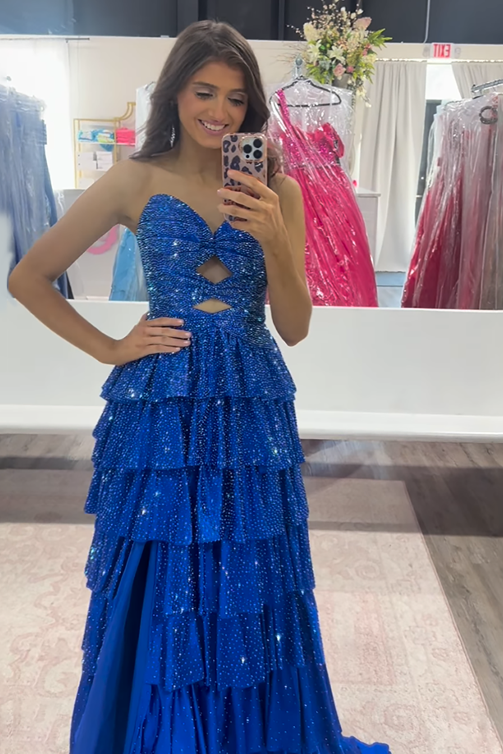 Sparkly Yellow Satin A Line Long Prom Dress With Beading And Cut Outs