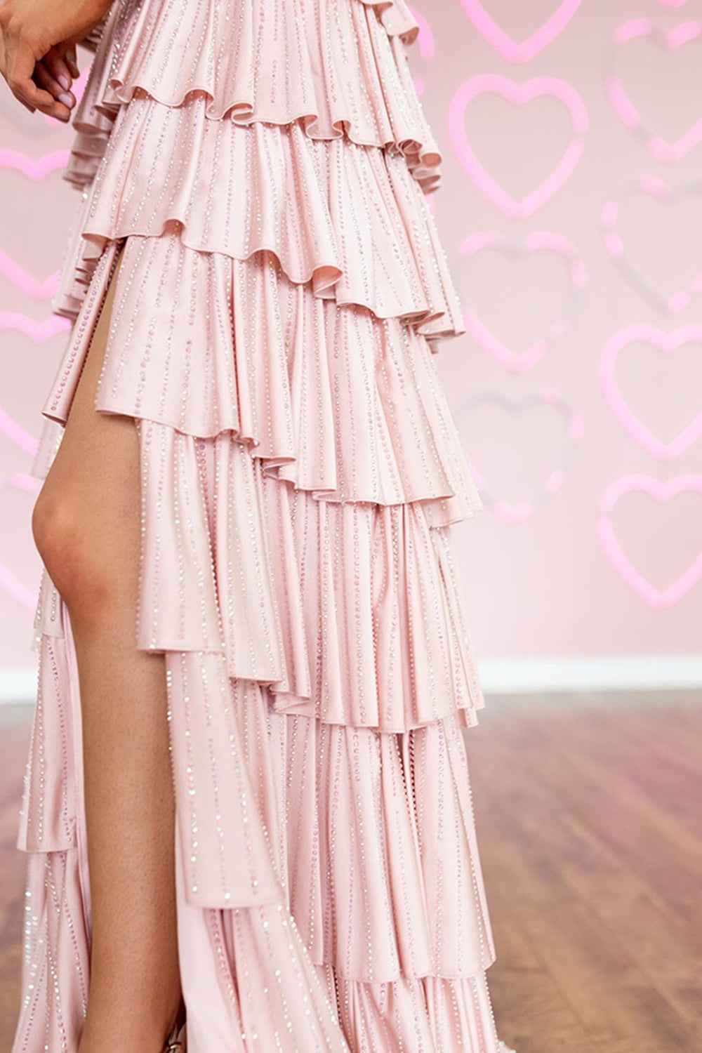 Elegant Pink Off The Shoulder A-Line Corset Prom Dress With Ruffled Details and Beading