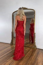 Sparkly Gold Fully Beaded Prom Dress With Deep V Neck Slit And Open Back