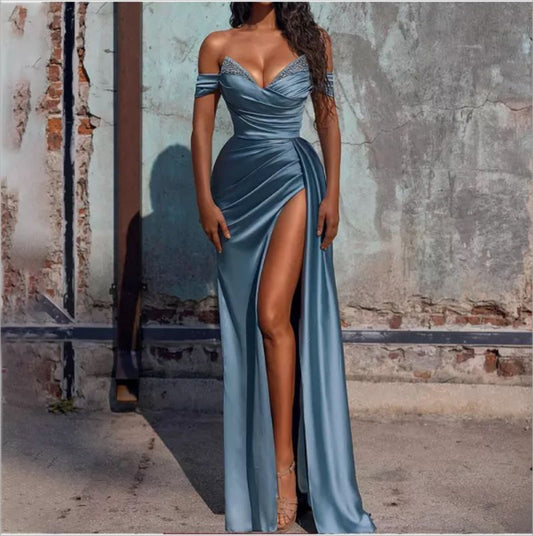 Damenbekleidung, sexy Strass-Tube-Top, hochgeschnittenes Cocktail-Abendkleid 
