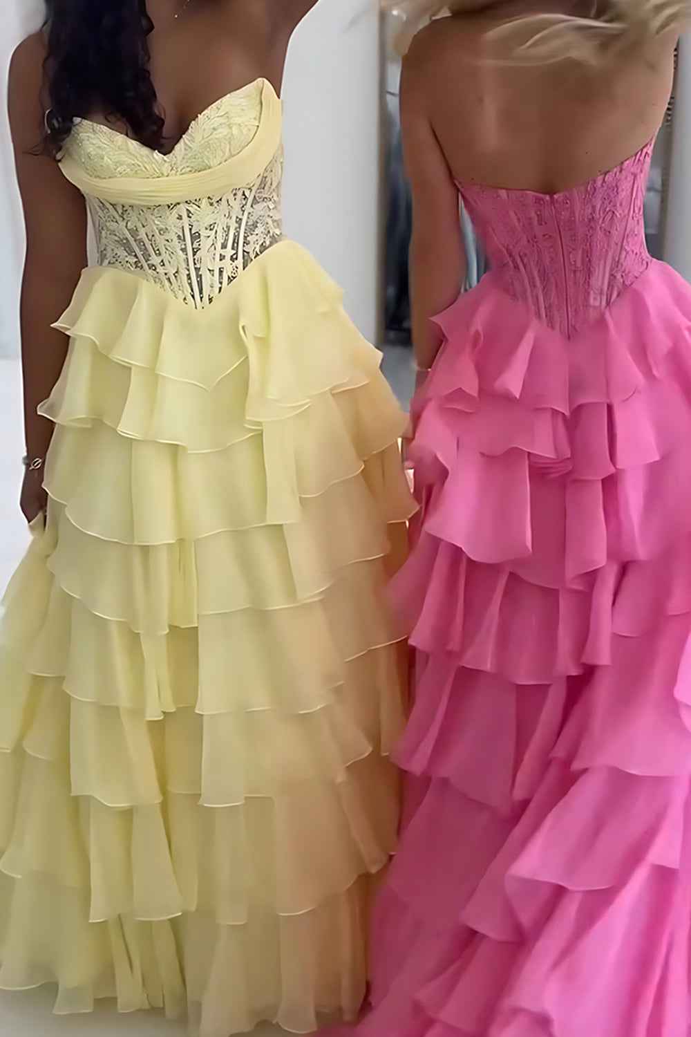 Red A Line Sweetheart Tiered Ruffled Beaded Corset Prom Dress With Lace
