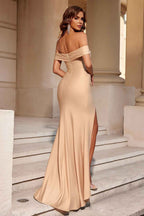 Elegant Burgundy Off Shoulder Mermaid Long Prom Dress With Slit