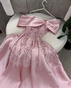 Elegante abito da sera rosa con spalle scoperte, applicazioni e paillettes, lungo a linea ad A, abito da ballo Y7638