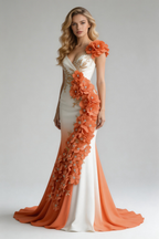 Abito da sera elegante a sirena in chiffon con applicazioni di peonie