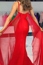 Sparkly Black Mermaid Satin Beaded Prom Dress With Detachable Train