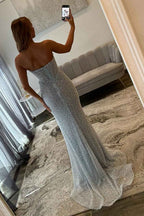 Light Blue Mermaid Corset Dress Strapless Sparkly
