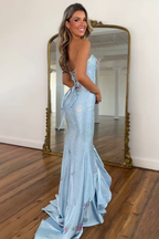 Sparkly White Mermaid Strapless Beaded Prom Dress With Slit And Ruffle Details