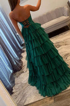 Fuchsia A-Line Sweetheart Chiffon Evening Gown With Cut Out And Slit