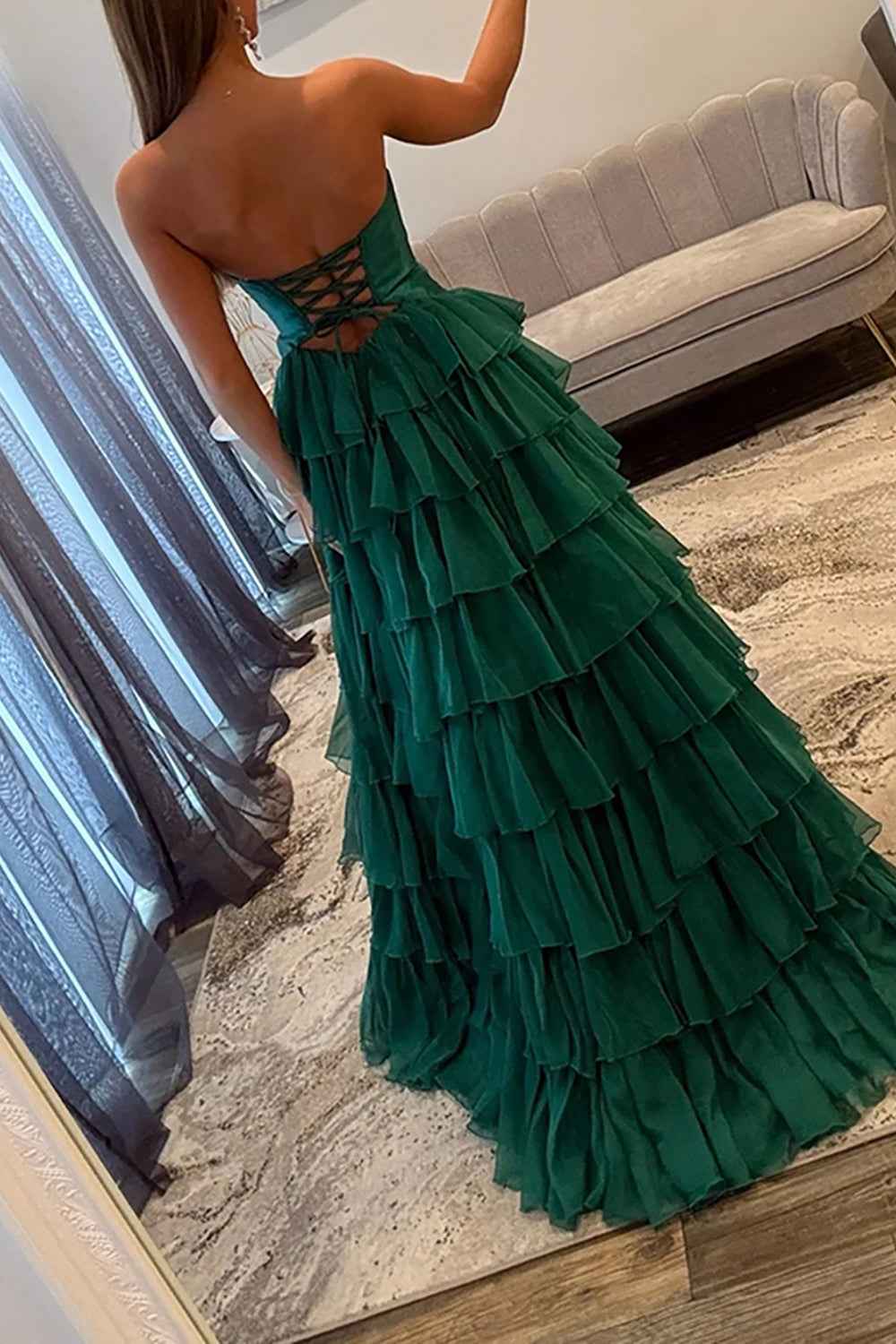 Fuchsia A-Line Sweetheart Chiffon Evening Gown With Cut Out And Slit