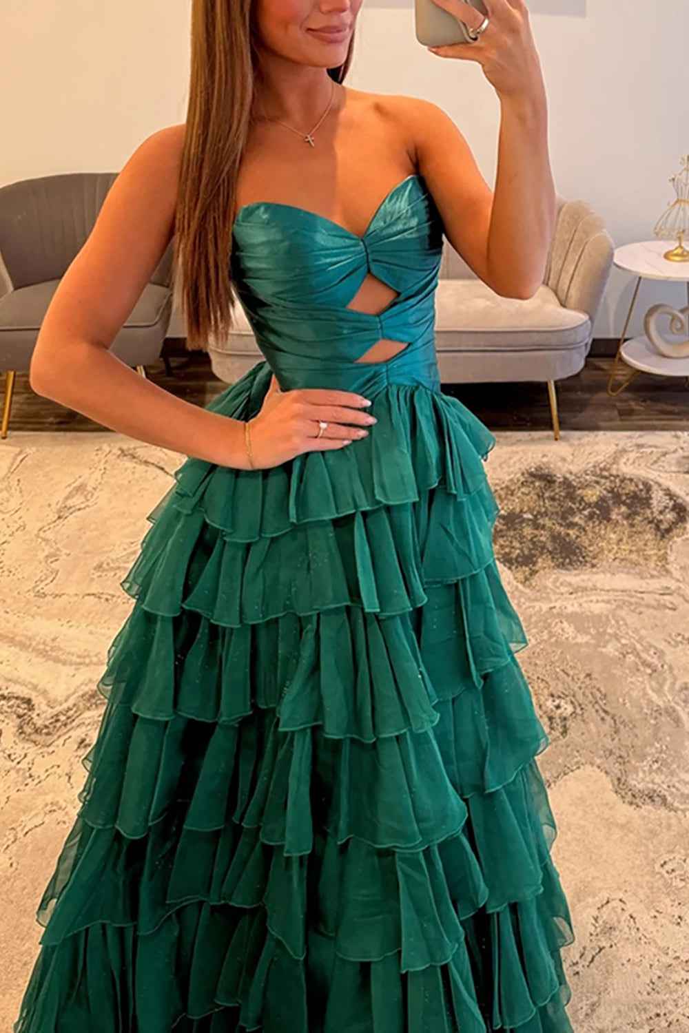 Fuchsia A-Line Sweetheart Chiffon Evening Gown With Cut Out And Slit