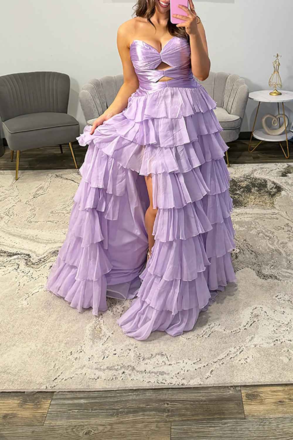 Fuchsia A-Line Sweetheart Chiffon Evening Gown With Cut Out And Slit