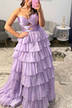 Fuchsia A-Line Sweetheart Chiffon Evening Gown With Cut Out And Slit