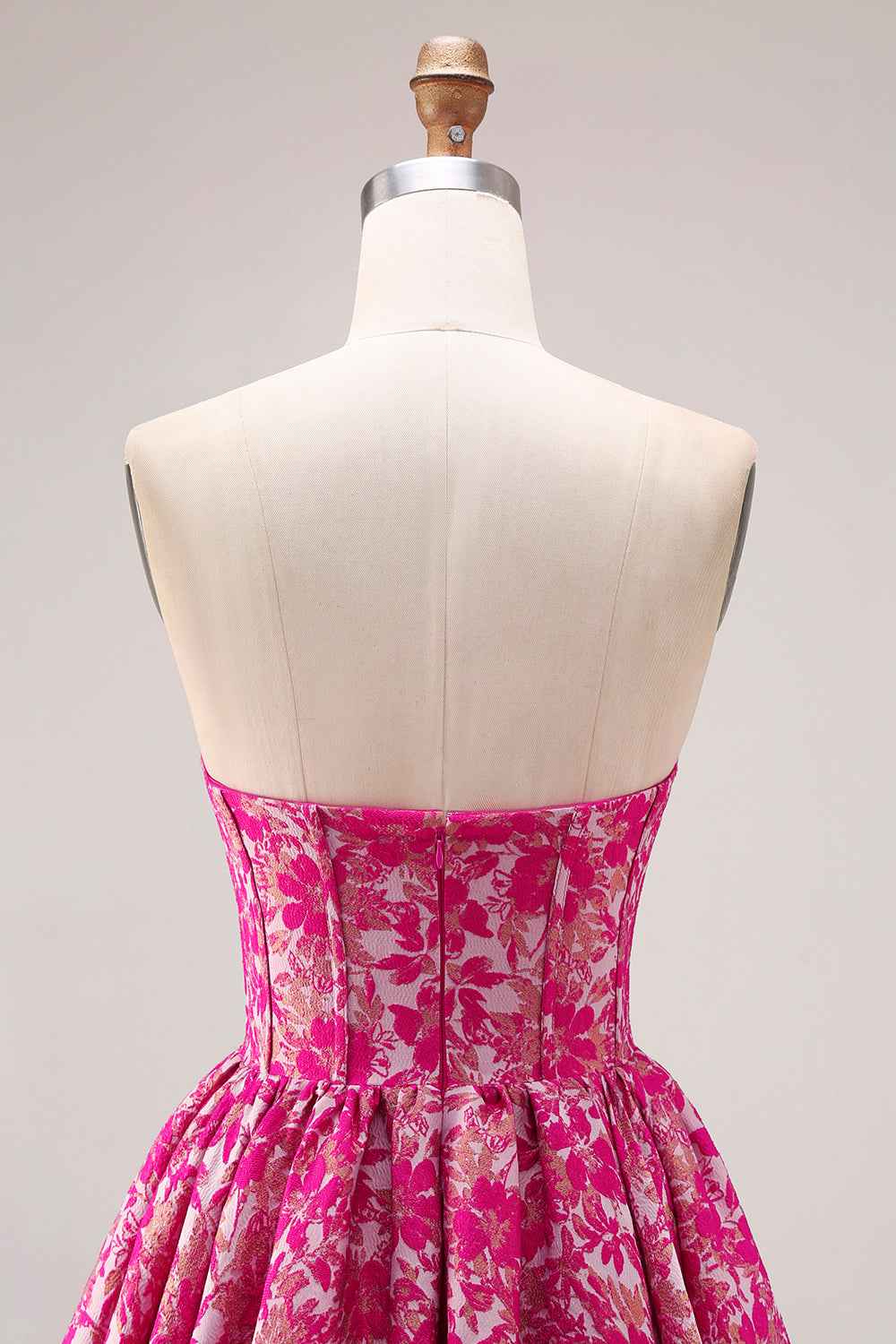 Fuchsia Floral Jacquard Strapless Corset Prom Ball Gown
