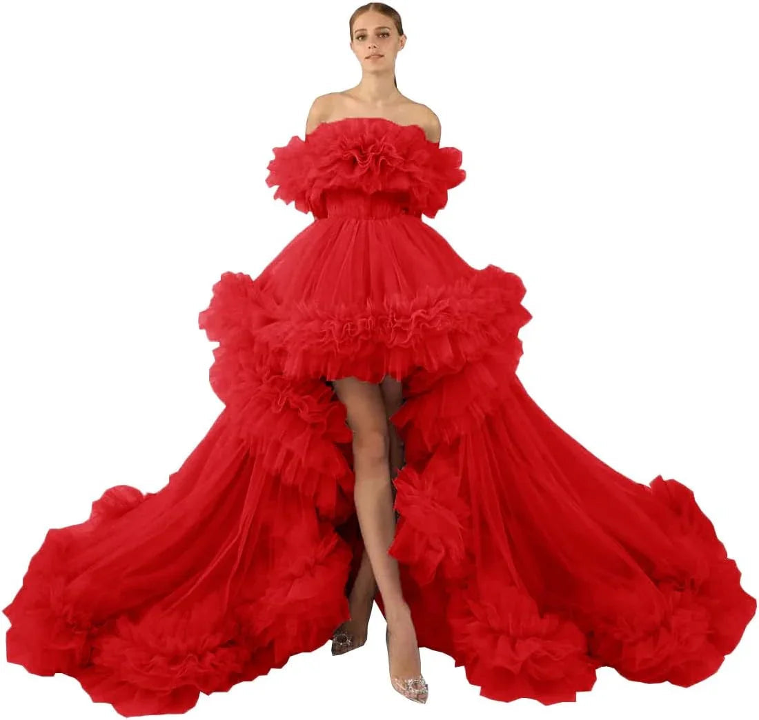 Vestaglia di Tulle a Balze per Servizio Fotografico di Gravidanza Vestaglia Trasparente a Spalle Scoperte per Gravidanza Abito per Festa Premaman e Baby Shower