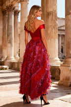 Red Halter High Low Prom Dress With Beaded Bodice