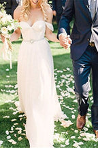 Off The Shoulder Wedding Dress Chiffon Elegant Romantic Bridal Gown