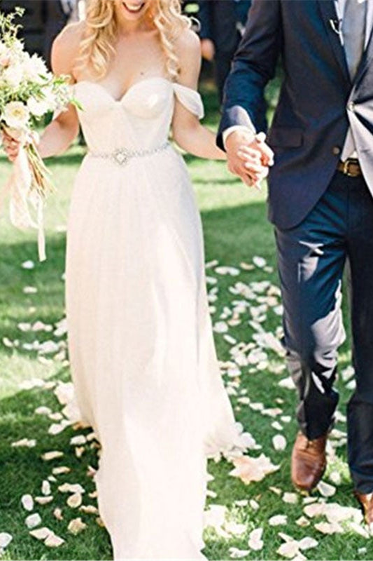 Off The Shoulder Wedding Dress Chiffon Elegant Romantic Bridal Gown