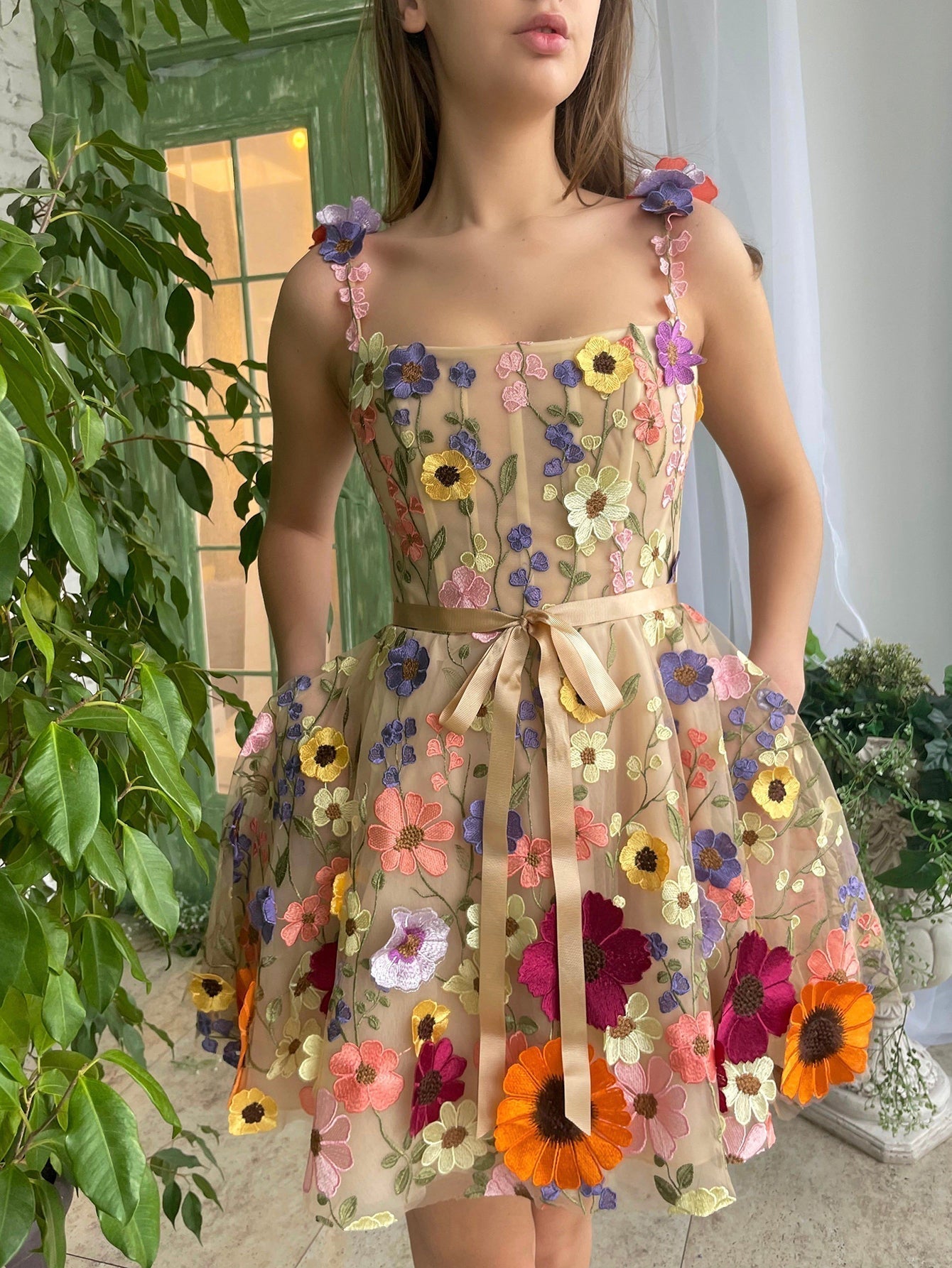 A Line Floral Short Homecoming Dress With 3D Flowers
