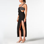 Split Kleid Schräge Schulter Damen Cocktail Party Bandage Kleid Abendkleid 