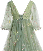 Stickerei-Tüll-Kleid Umstandskleid für Fotoshooting Ballkleid mit Schlitz Schwangerschaft Babyshower-Kleid