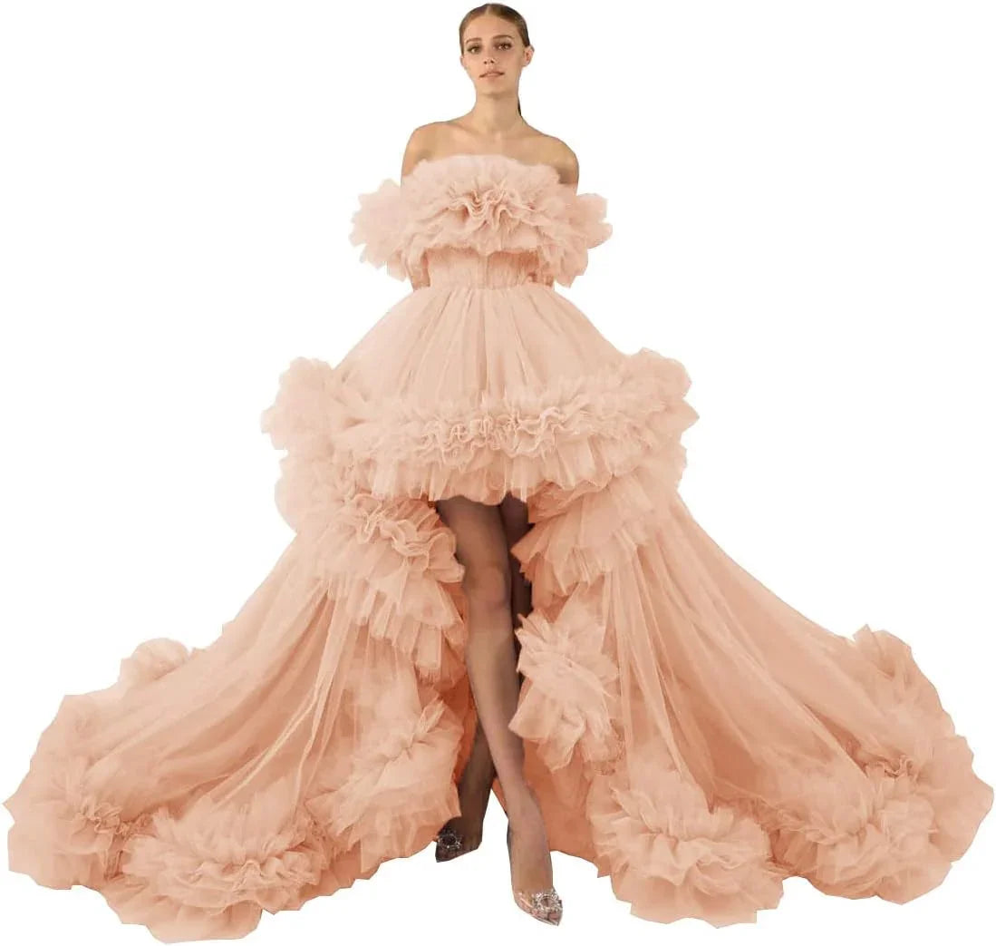 Vestaglia di Tulle a Balze per Servizio Fotografico di Gravidanza Vestaglia Trasparente a Spalle Scoperte per Gravidanza Abito per Festa Premaman e Baby Shower