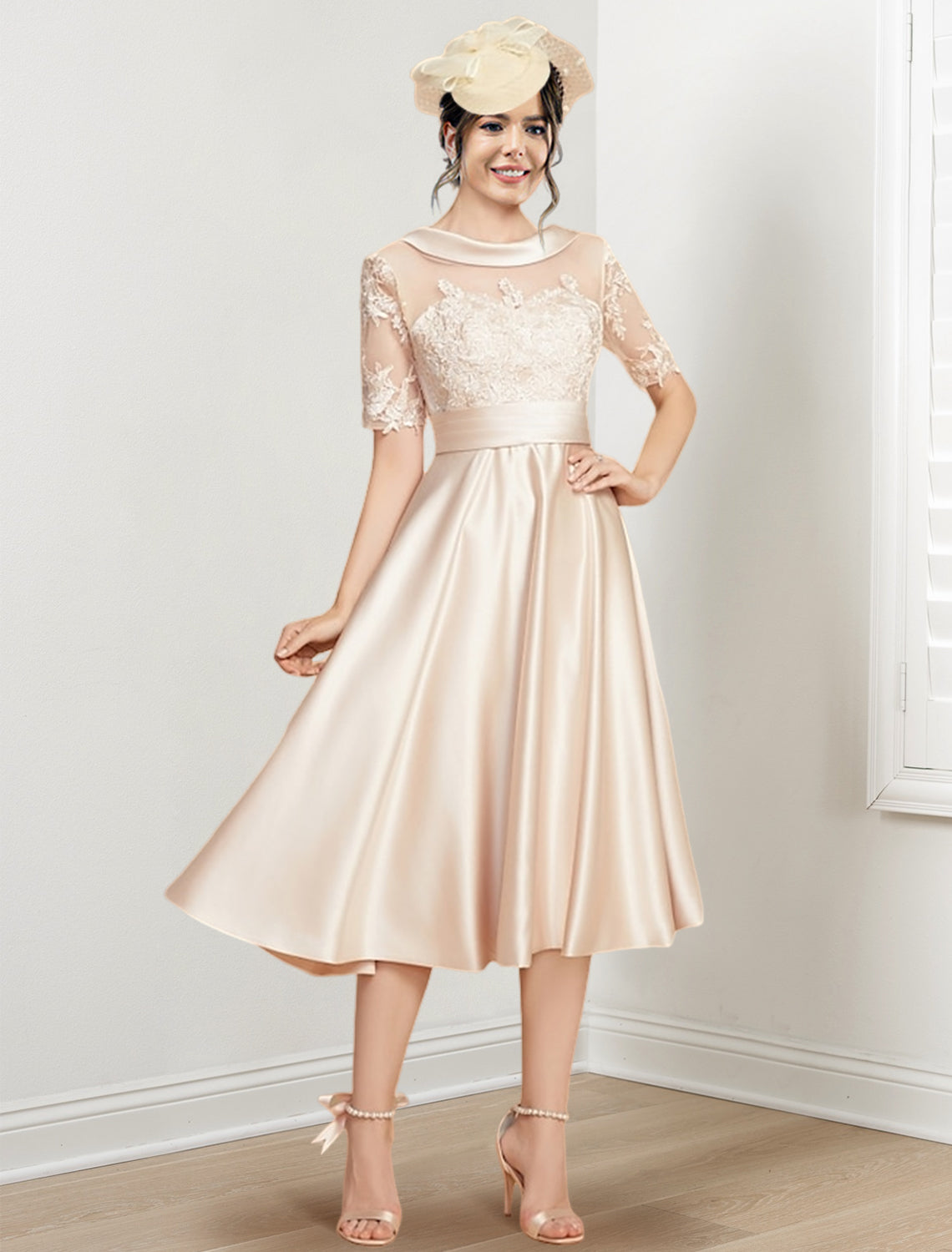 A-Line/Princess Scoop Tea-Length Mother of the Bride Dresses – YOYOCAMP