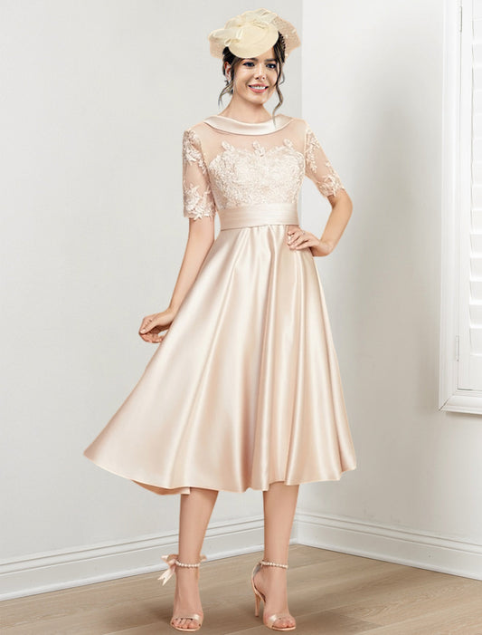 A-Line/Princess Scoop Tea-Length Mother of the Bride Dresses