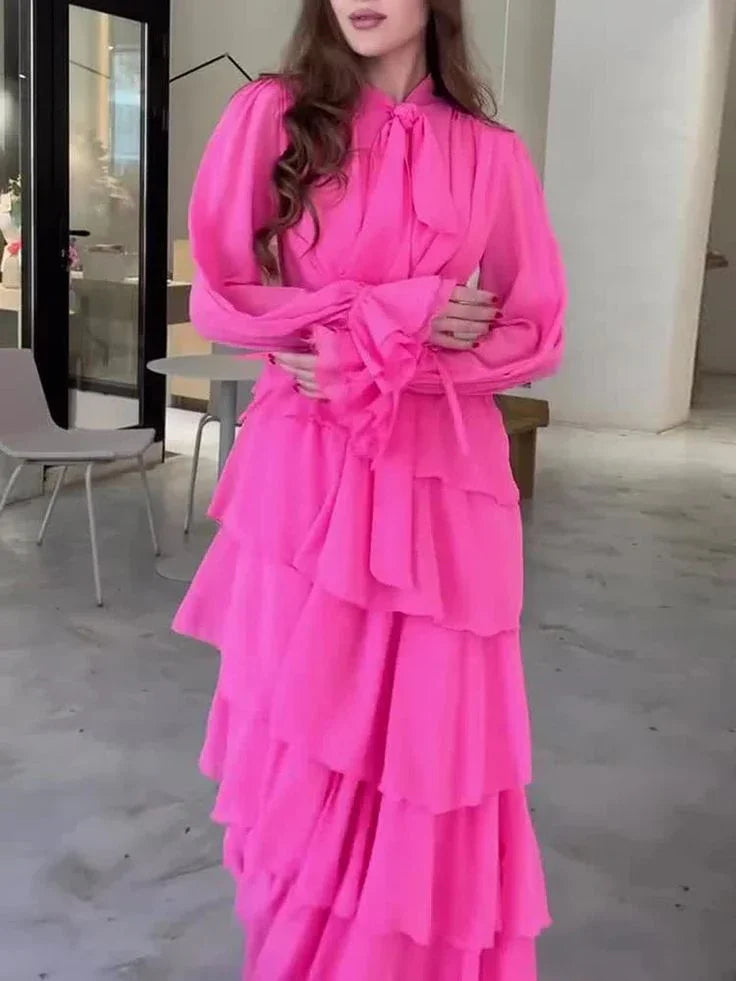Abito da sera elegante in chiffon a strati con balze incrociate Y7640