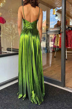 Sparkly Gold A Line Halter Neck Long Prom Dress With Keyhole Slit