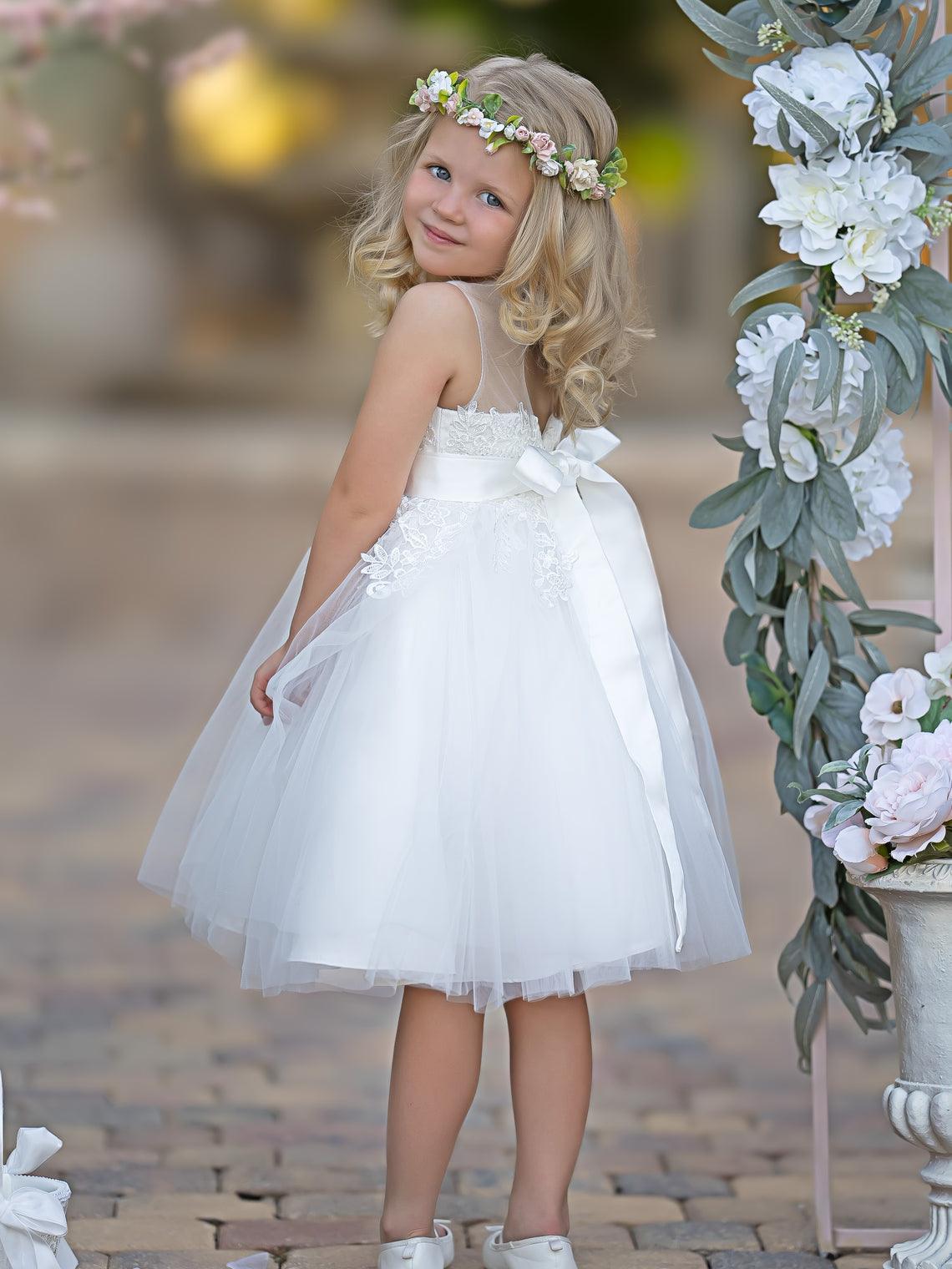 Lace Ball Gown Knee Length First Communion Flower Girl Dress