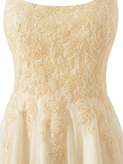 Vestido corto de gasa con corte A para fiesta de bienvenida
