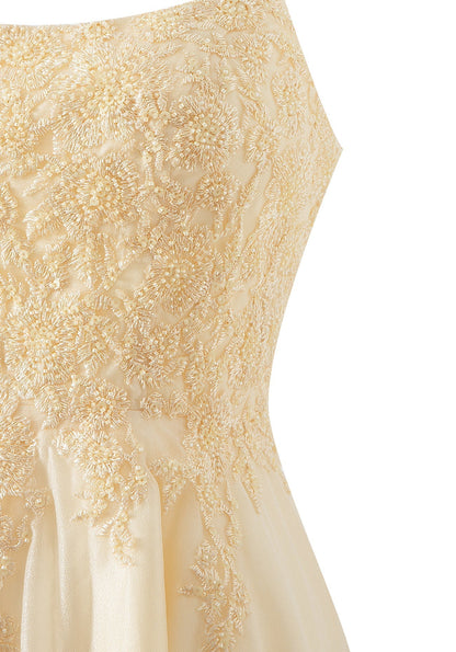 Vestido corto de gasa con corte A para fiesta de bienvenida
