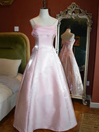 Pink Shimmering Satin Spaghetti Straps Prom Dress Fairy A Line Princess Dress Evening Gown Y7555