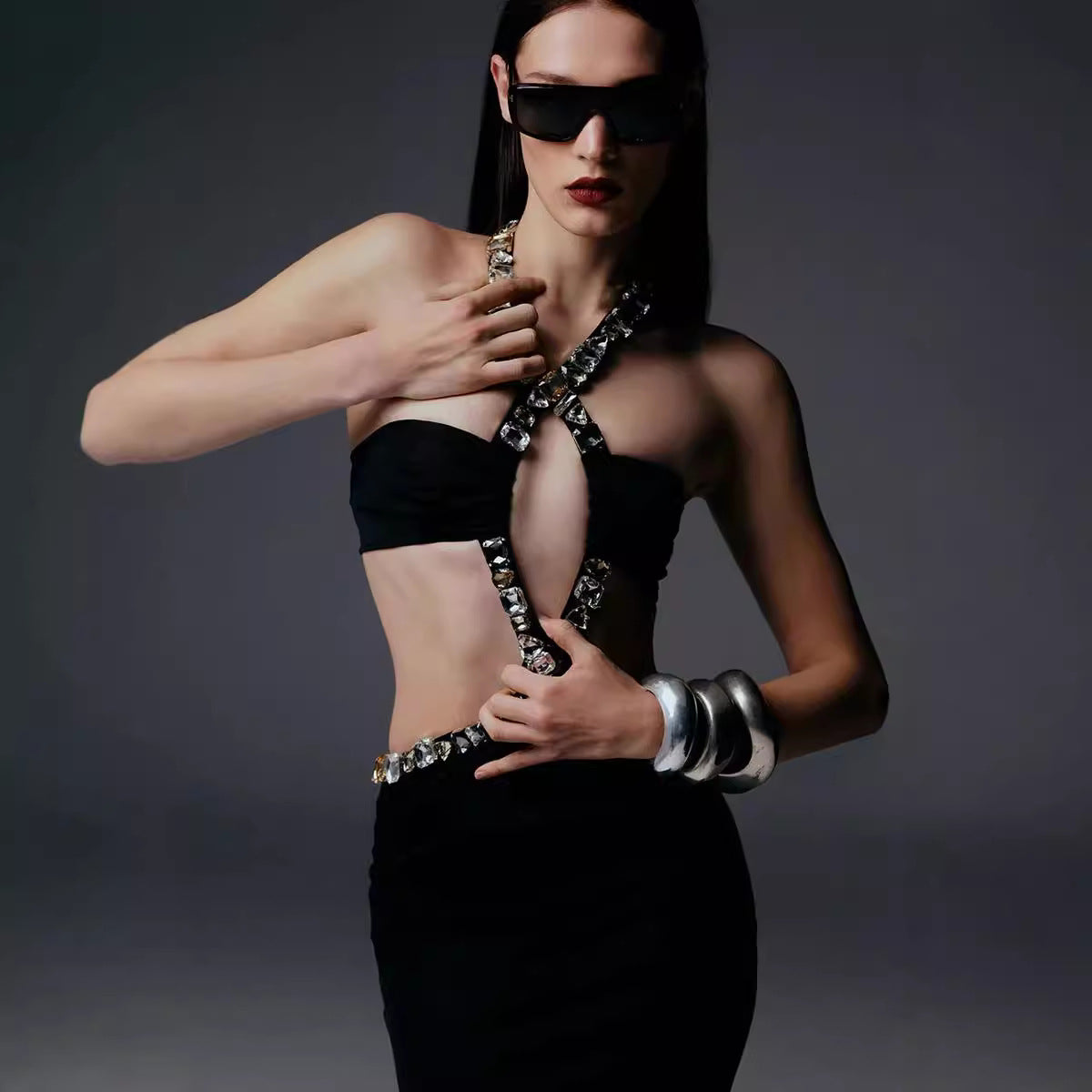 Vintage Gothic Strapless Bodycon Beaded Prom Dress