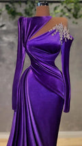 Abito da sera in velluto viola lussuoso con maniche lunghe, elegante vestito da sera in velluto viola Y729