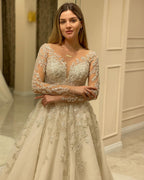 Charming A Line Lace Appliques Wedding Dress With Sleeves