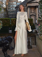 TARUXY Satin Side Slit Kleid Frauen Elegante Party Lose Backless Lange Kleider Für Lady Club Solide Temperament Abendkleid Femme 