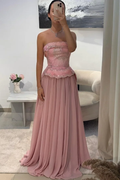 Chic Strapless Sleeveless Long Pleated Beaded Custom Prom Dress