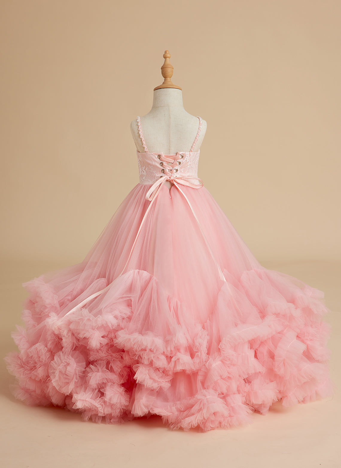 A-line Tulle Floor-length Pink Flower Girl Dress