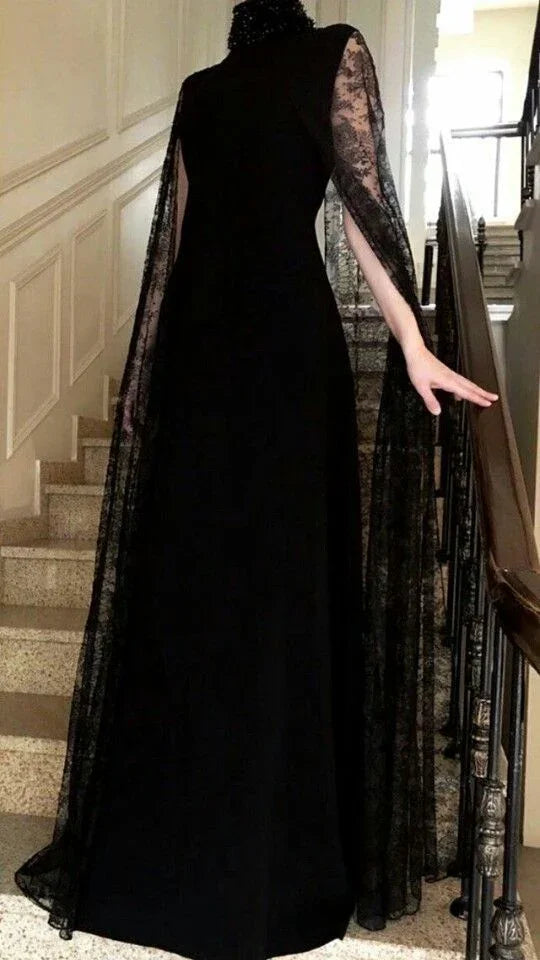 فستان سهرة أسود أنيق طويل ضيق Y7144