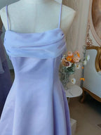 Abito da sera elegante viola con spalline sottili, vestito da fata formale per festa, abito da sera Y7554