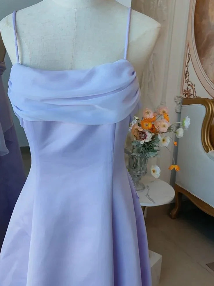 Abito da sera elegante viola con spalline sottili, vestito da fata formale per festa, abito da sera Y7554