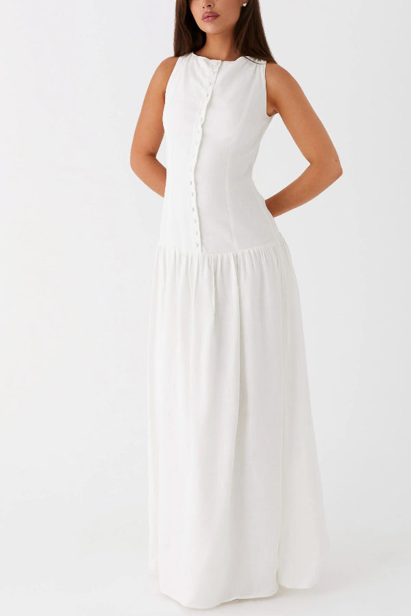 Unforgettable Evening – Maxikleid aus Leinenmischung mit Knopfleiste und tiefer Taille 