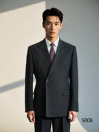 Fato de Casamento de Lã Preta com Três Peças e Corte Cruzado para o Noivo e Padrinhos