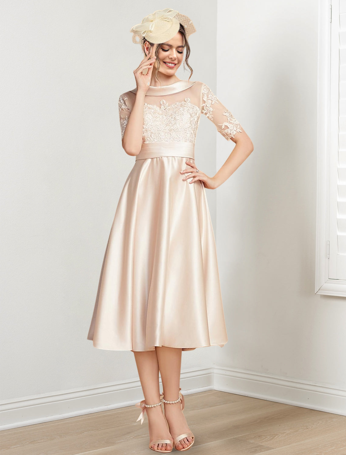 A-Line/Princess Scoop Tea-Length Mother of the Bride Dresses