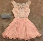 Chiffon A-line Lift Noisette beaded See Through Homecoming Dresses