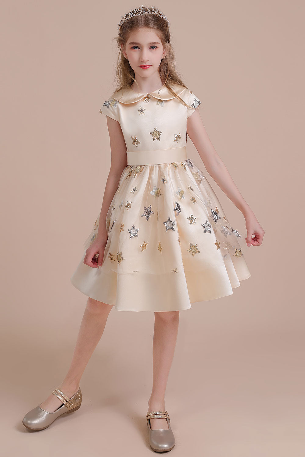 BMbridal A-Line Cap Sleeve Star Sequins Tulle Flower Girl Dress Online