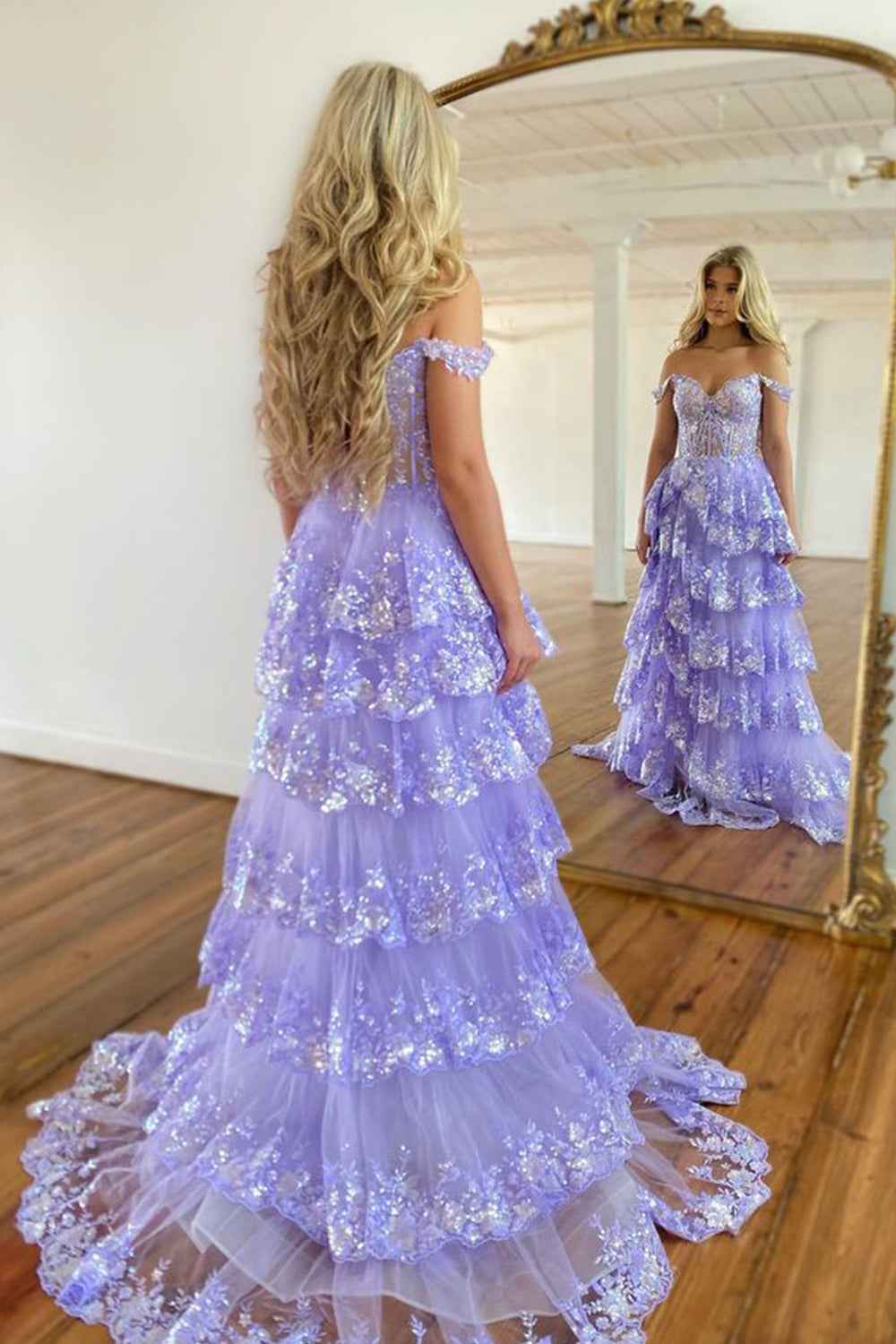 A Line Off Shoulder Black Corset Prom Dress With Lace Ruffles