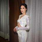 Hollow Out Sequin Deep V Maxi Prom Dress