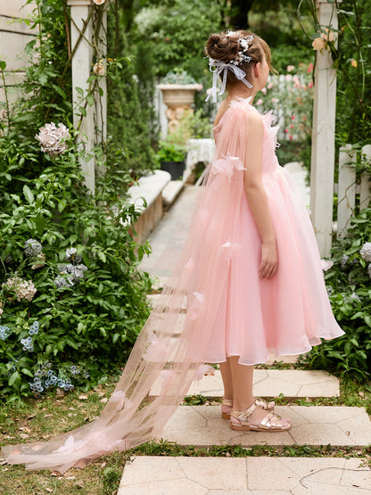 A-line Organza Tea-length Pink Dress (010220821)
